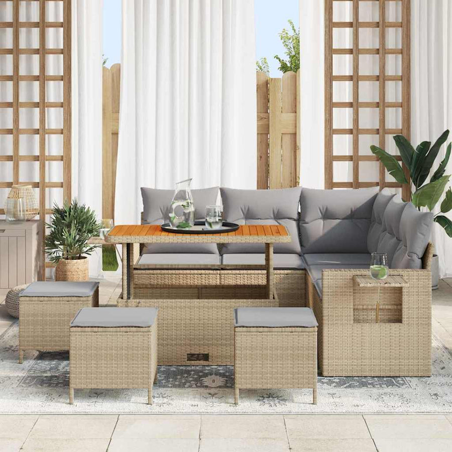 Tuinbankenset 10 Pcs En Licht Grijs Poly Rattan 110 cm tafellengte beige en lichtgrijs