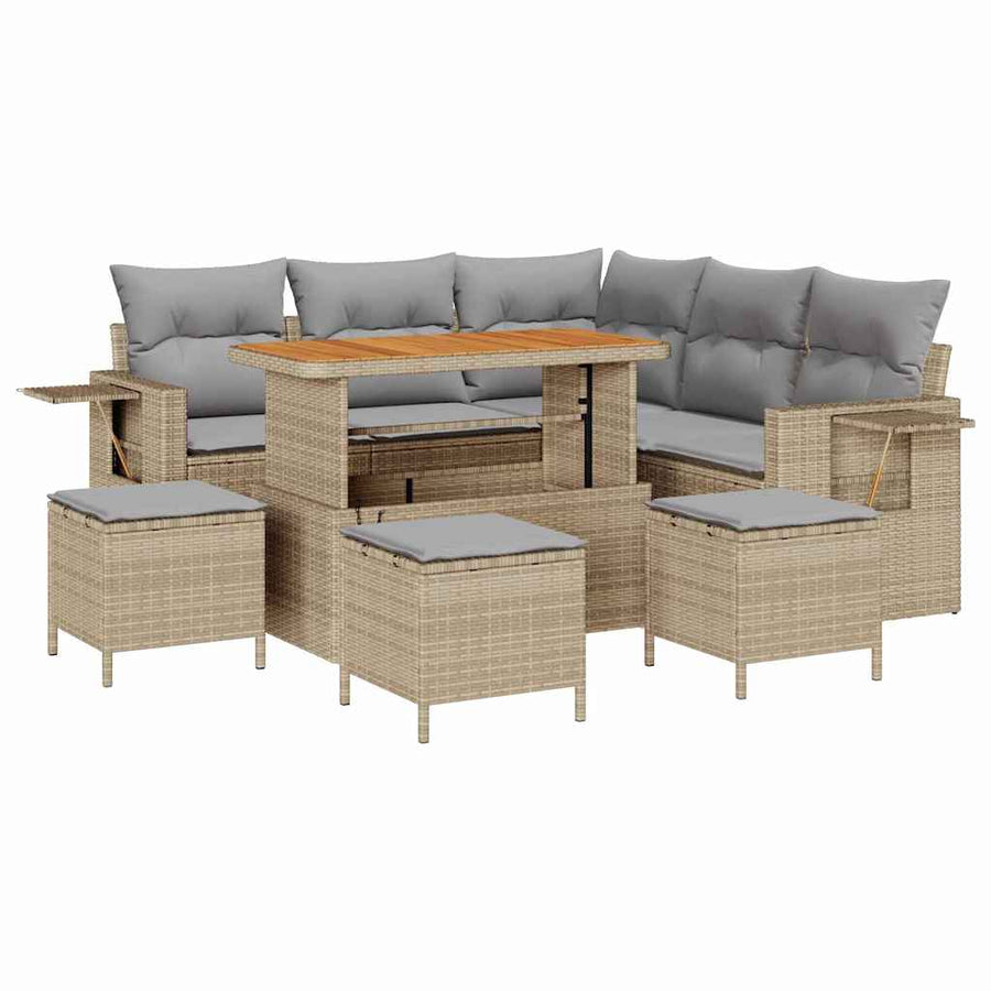 Tuinbankenset 10 Pcs En Licht Grijs Poly Rattan 110 cm tafellengte beige en lichtgrijs