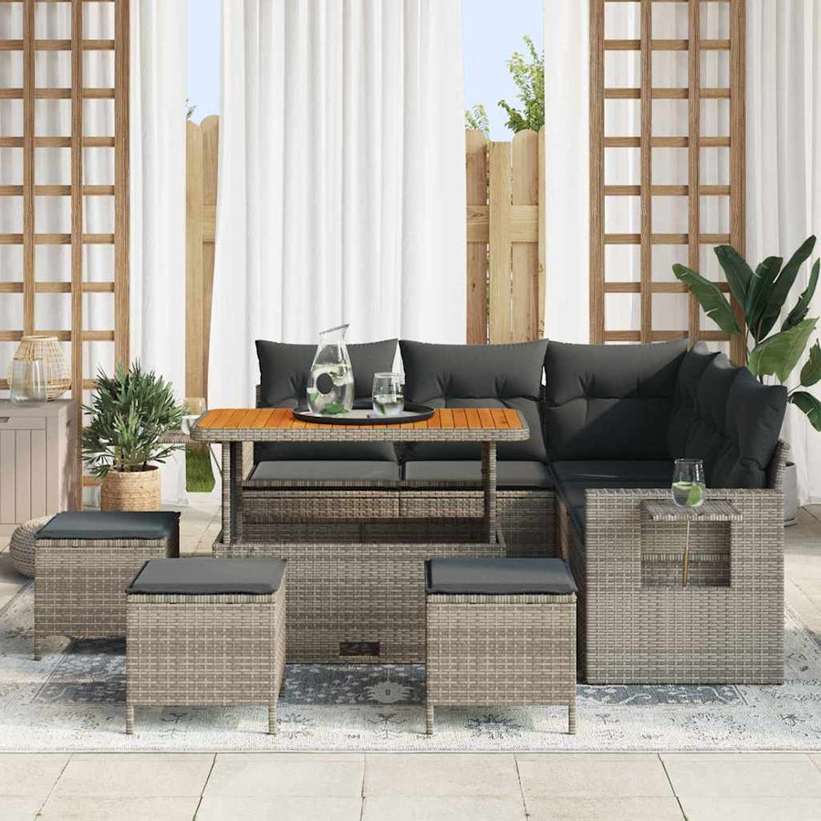 Tuinbankenset met kussen 10 pcs Grijs poly rattan
