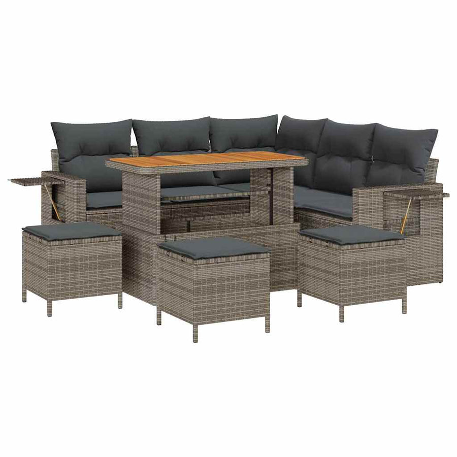 Tuinbankenset met kussen 10 pcs Grijs poly rattan