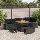 Garden bench set with cushion 11 pcs Black poly rattan