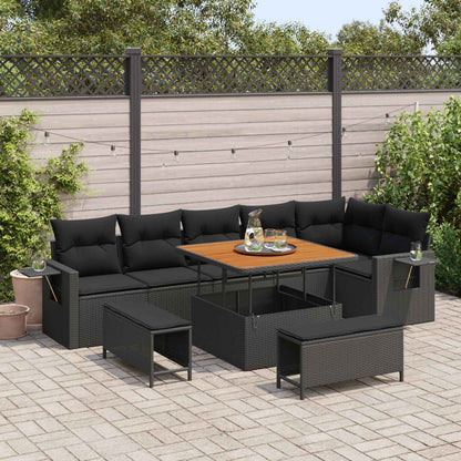 Tuinbankenset met kussen 11 pcs Zwart poly rattan