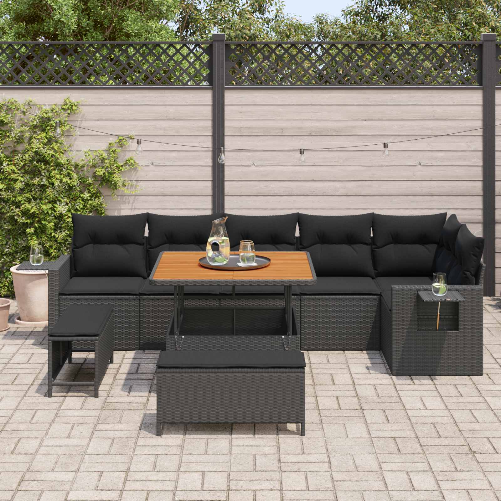 Tuinbankenset met kussen 11 pcs Zwart poly rattan