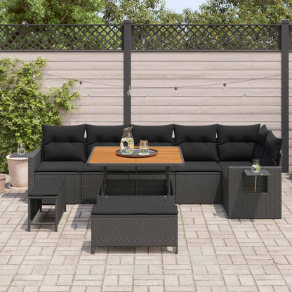 Tuinbankenset met kussen 11 pcs Zwart poly rattan