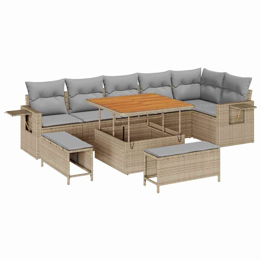 Tuinbankenset 11 pcs Beige en Licht Grijs poly rattan