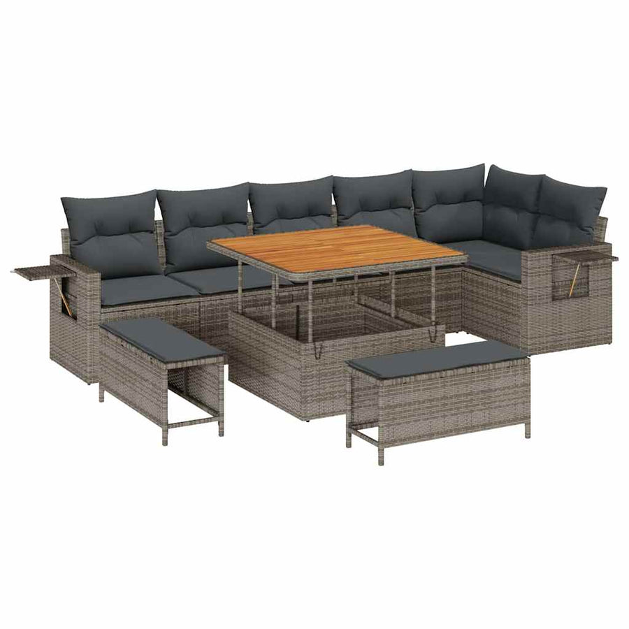 Tuinbankenset met kussen 11 pcs Grijs poly rattan