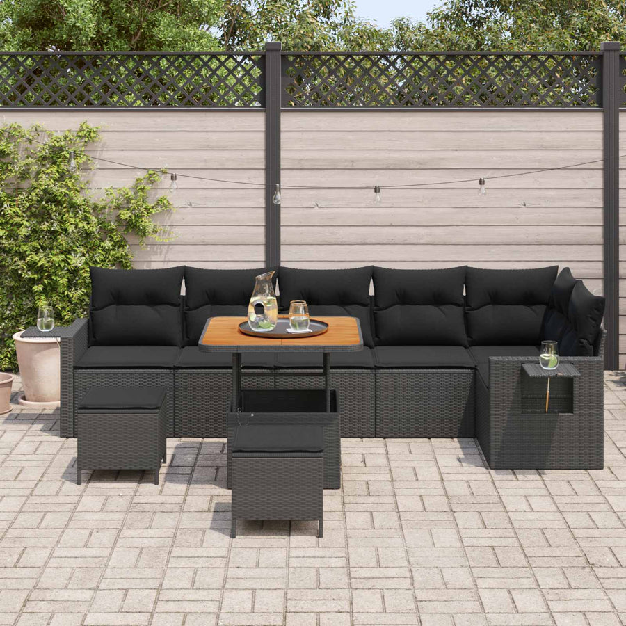 Tuinbankenset met kussen 11 pcs Zwart poly rattan