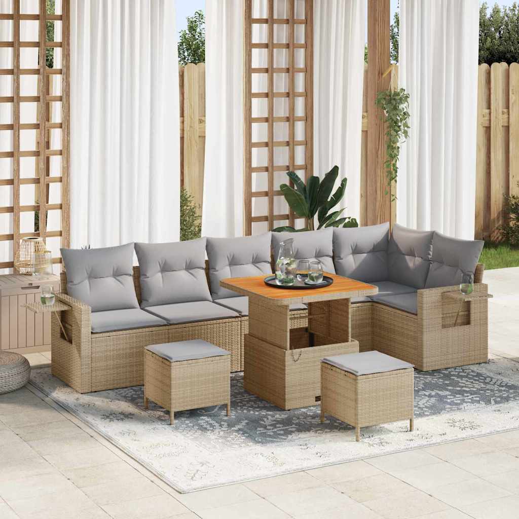 Tuinbankenset 11 pcs Beige en Licht Grijs poly rattan