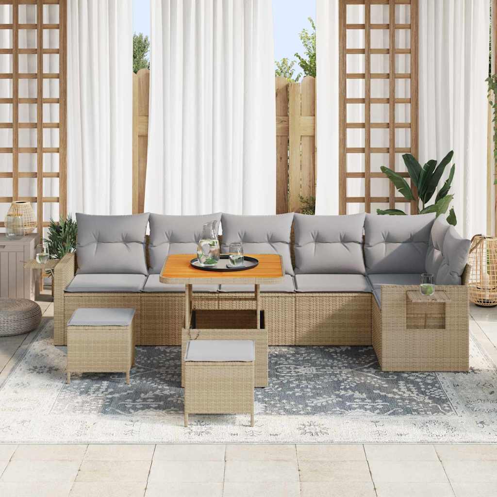 Tuinbankenset 11 pcs Beige en Licht Grijs poly rattan