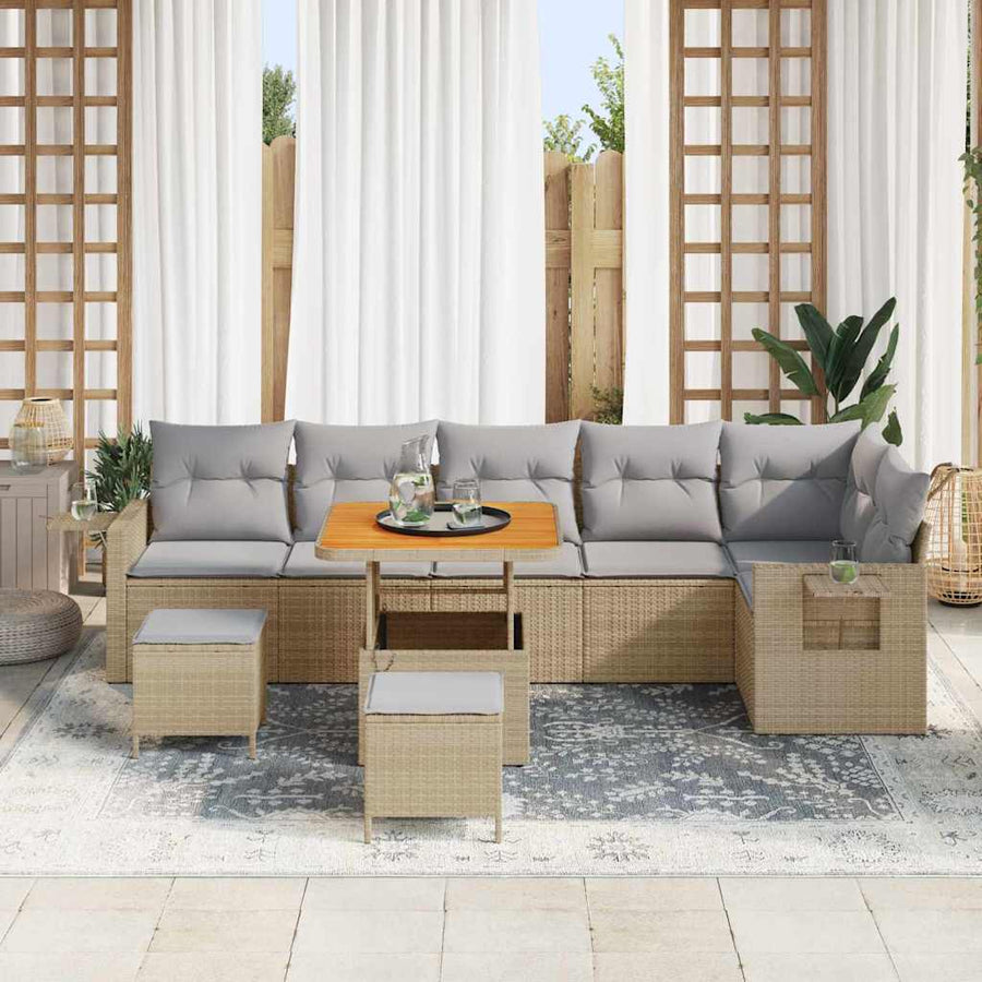 Tuinbankenset 11 pcs Beige en Licht Grijs poly rattan