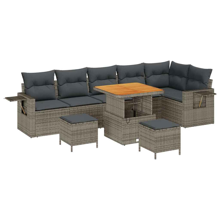 Tuinbankenset met kussen 11 pcs Grijs poly rattan