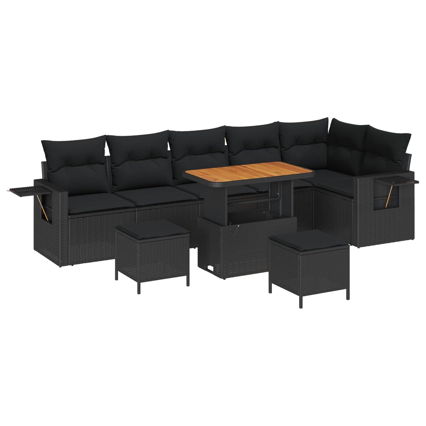 Tuinbankenset met kussen 11 pcs Zwart poly rattan