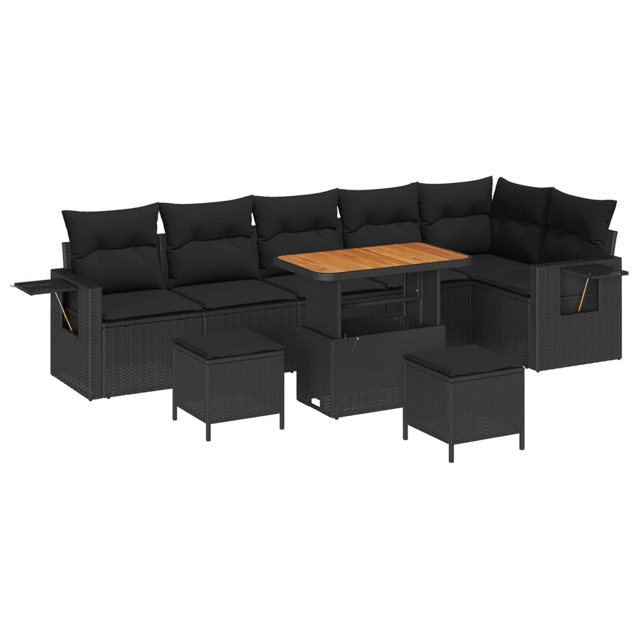 Tuinbankenset met kussen 11 pcs Zwart poly rattan