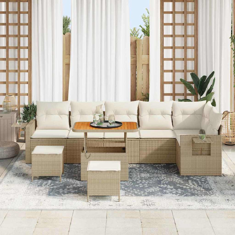 Tuin Sofa Set met kussen met opslag met kussen Beige en Crème 289 x 124 x 85 cm