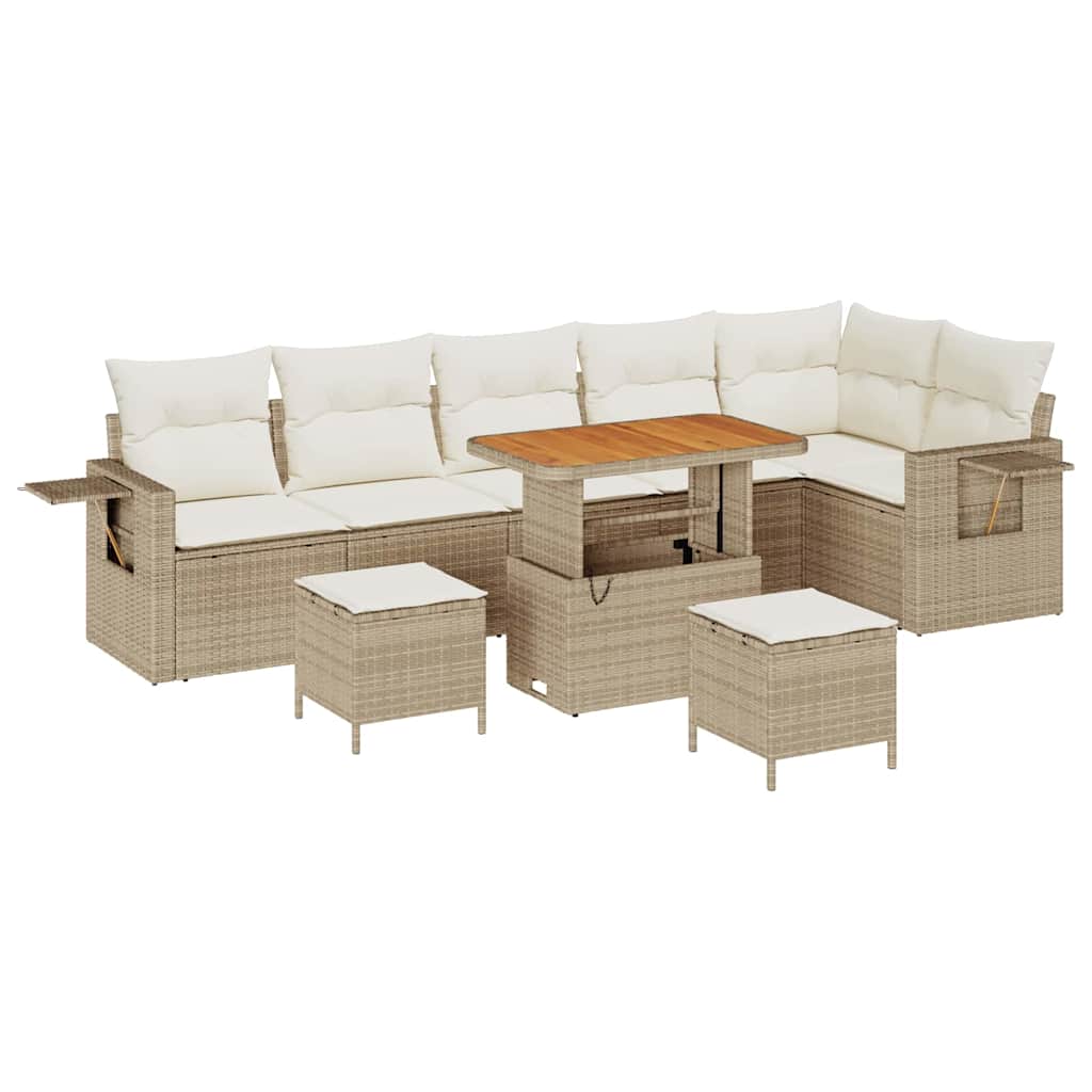 Tuin Sofa Set met kussen met opslag met kussen Beige en Crème 289 x 124 x 85 cm