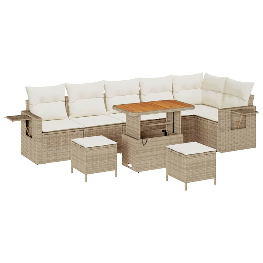Tuin Sofa Set met kussen met opslag met kussen Beige en Crème 289 x 124 x 85 cm