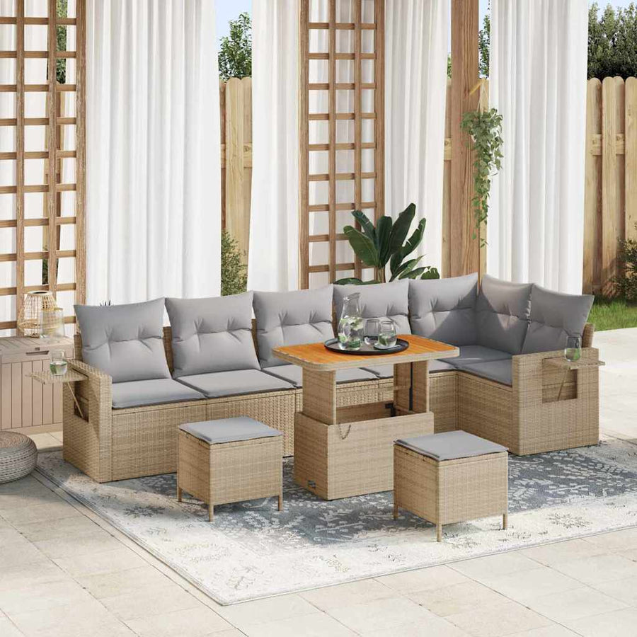 Tuinbankenset 11 pcs Beige en Licht Grijs poly rattan