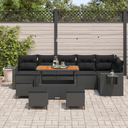 Tuinbankenset met kussen 12 pcs Zwart poly rattan