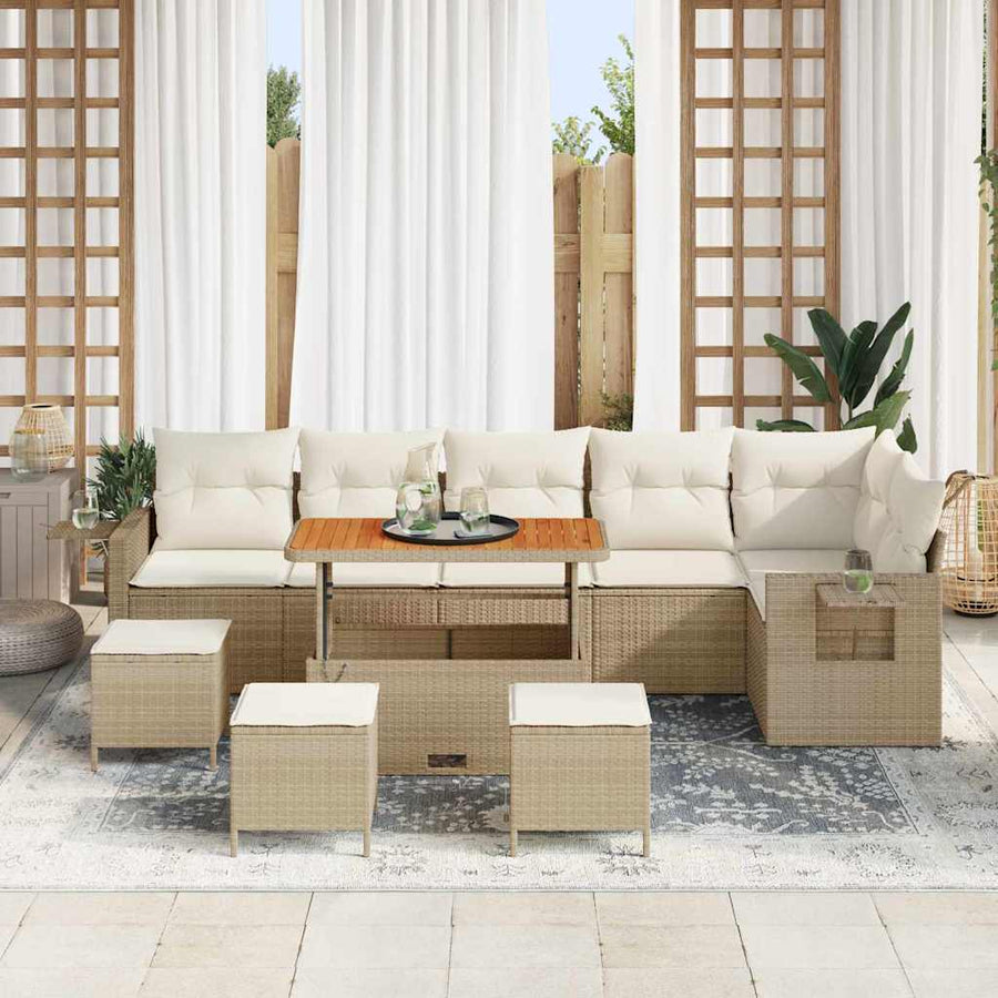 Tuinbankenset met kussen 12 pcs Beige en Crème poly rattan