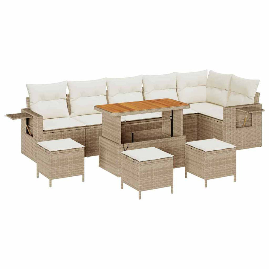 Tuinbankenset met kussen 12 pcs Beige en Crème poly rattan