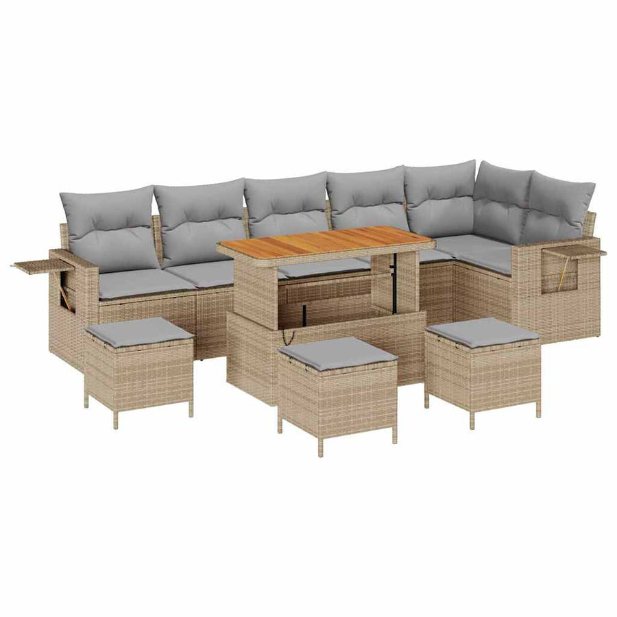 Tuin Sofa Set met kussen met opslag met kussen 10 pcs Beige 289 x 124 x 85 cm Rattan