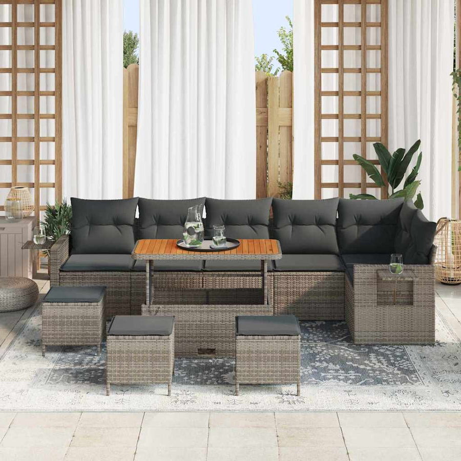 Tuinbankenset met kussen 12 pcs Grijs poly rattan