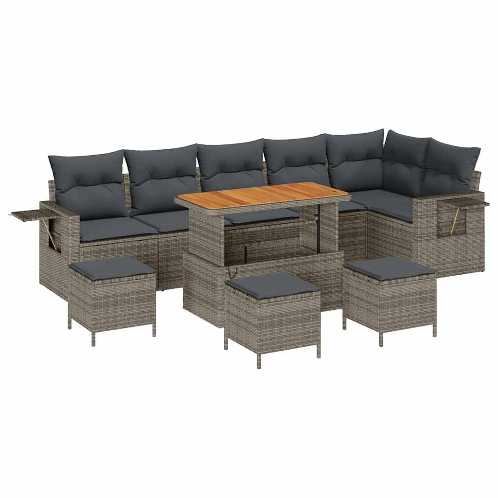 Tuinbankenset met kussen 12 pcs Grijs poly rattan