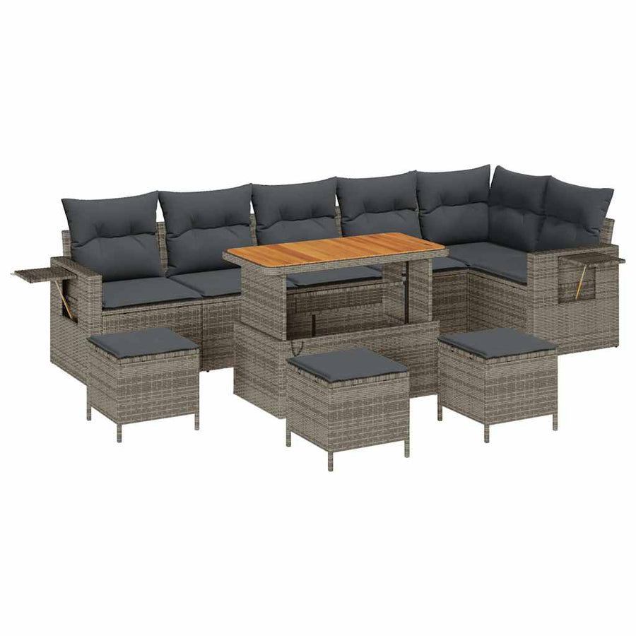 Tuinbankenset met kussen 12 pcs Grijs poly rattan
