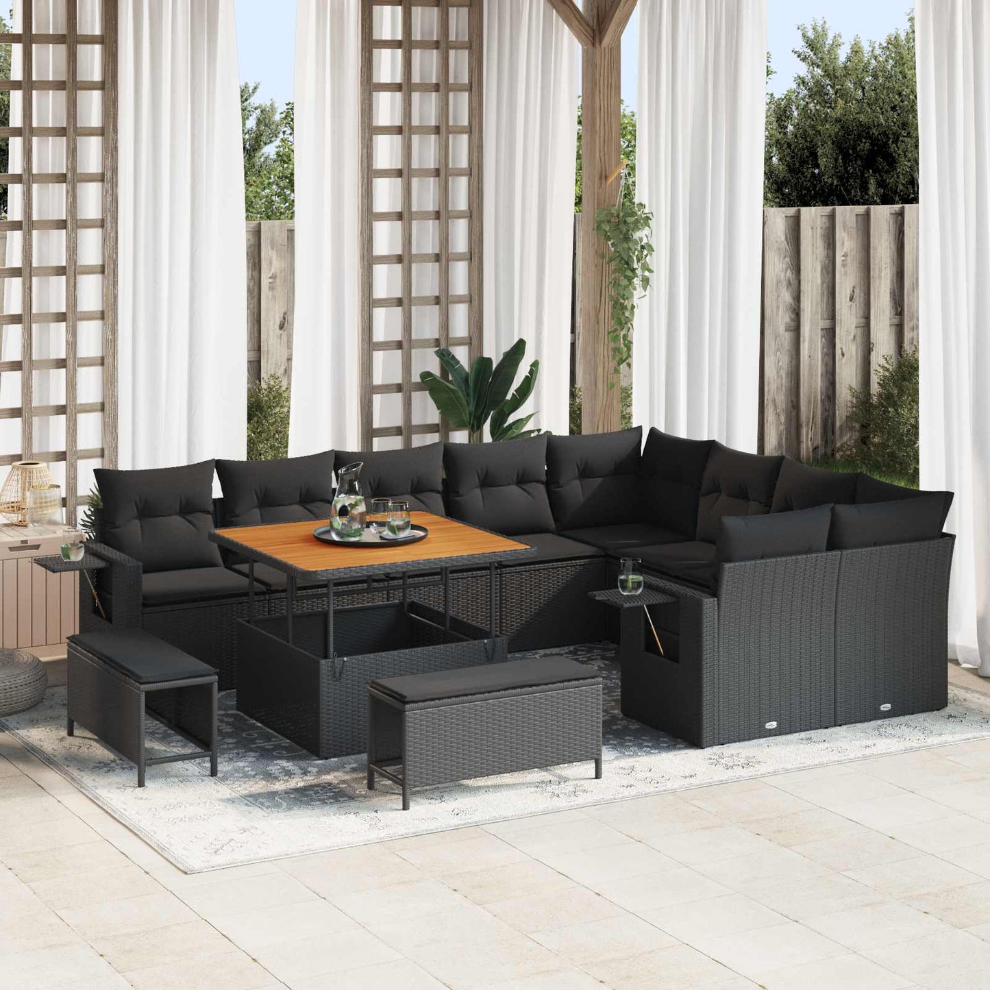 Tuinbankenset met kussen 13 pcs Zwart poly rattan
