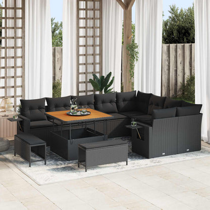 Tuinbankenset met kussen 13 pcs Zwart poly rattan