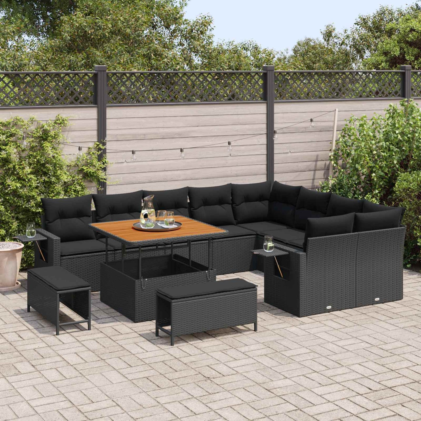 Tuinbankenset met kussen 13 pcs Zwart poly rattan