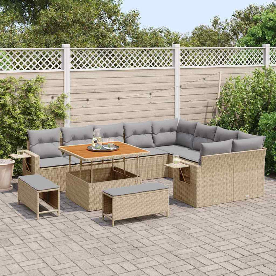 Tuinbankenset 12 pcs Beige en Licht Grijs poly rattan