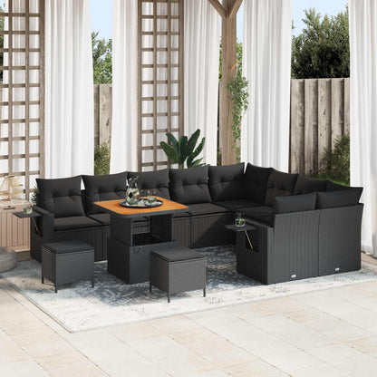 Tuinbankenset met kussen 12 pcs Zwart poly rattan