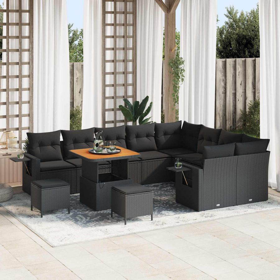 Tuinbankenset met kussen 12 pcs Zwart poly rattan