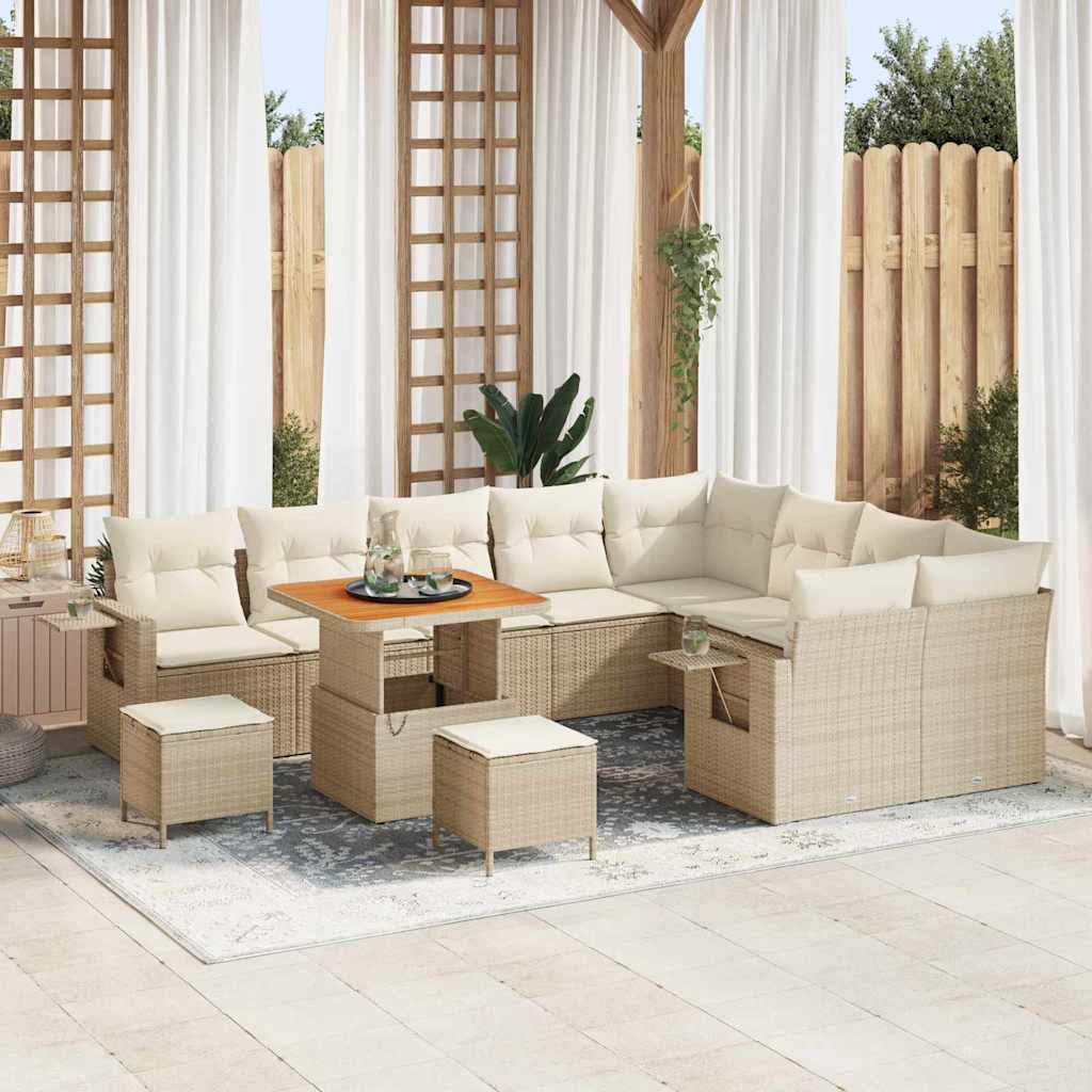 Tuinbankenset met kussen 12 pcs Beige en Crème poly rattan