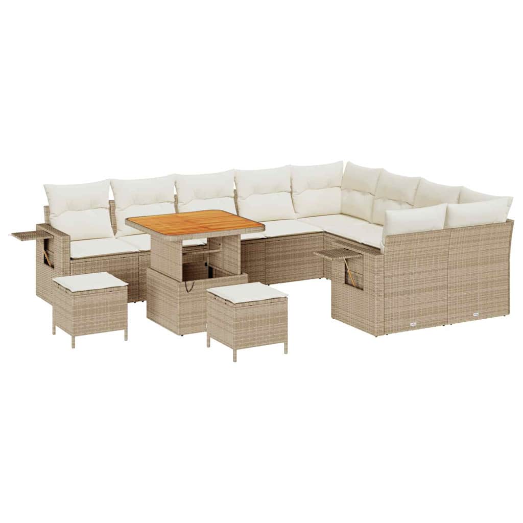 Tuinbankenset met kussen 12 pcs Beige en Crème poly rattan