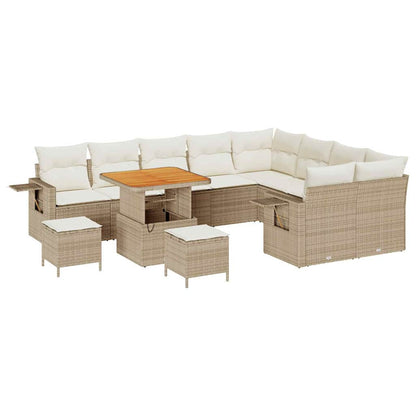 Tuinbankenset met kussen 12 pcs Beige en Crème poly rattan