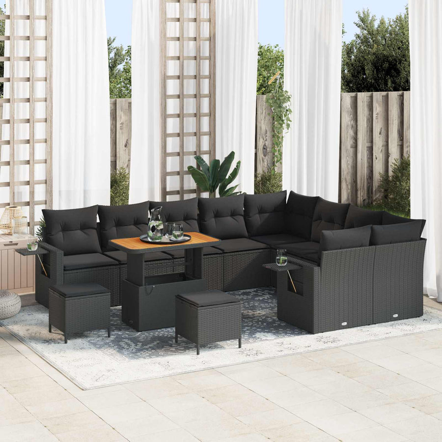 Tuinbankenset met kussen 12 pcs Zwart poly rattan