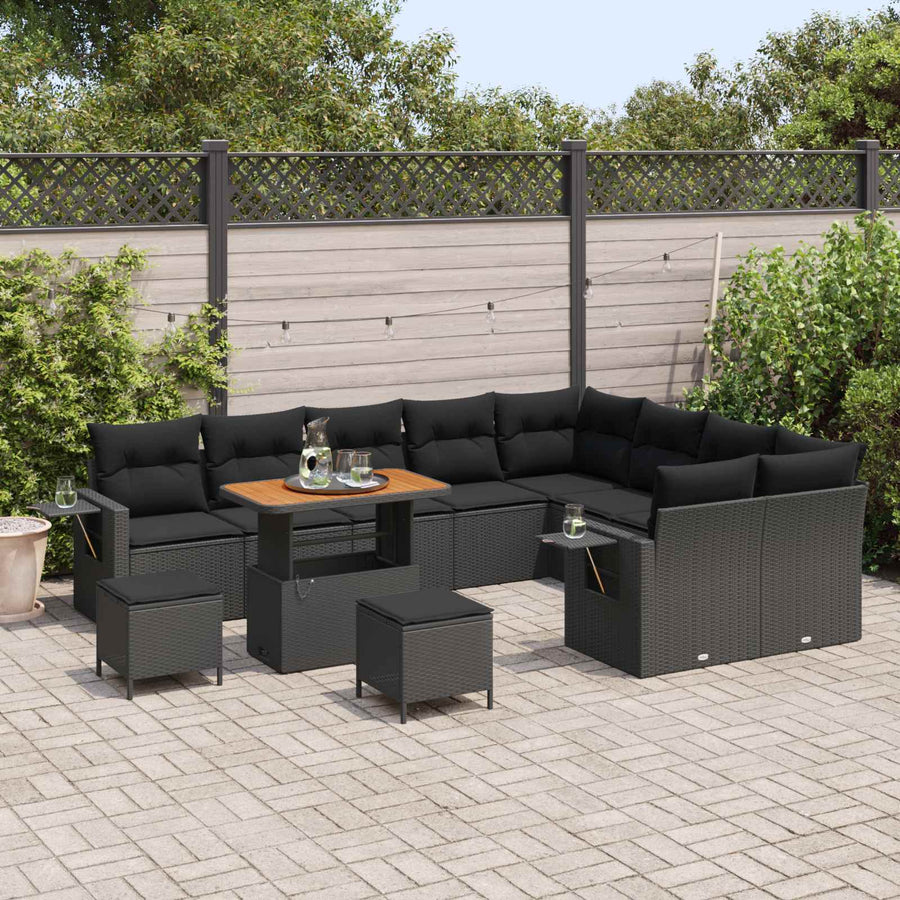 Tuinbankenset met kussen 12 pcs Zwart poly rattan