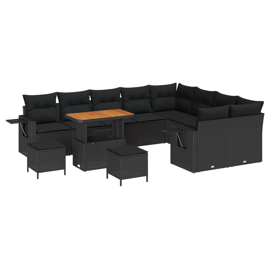 Tuinbankenset met kussen 12 pcs Zwart poly rattan
