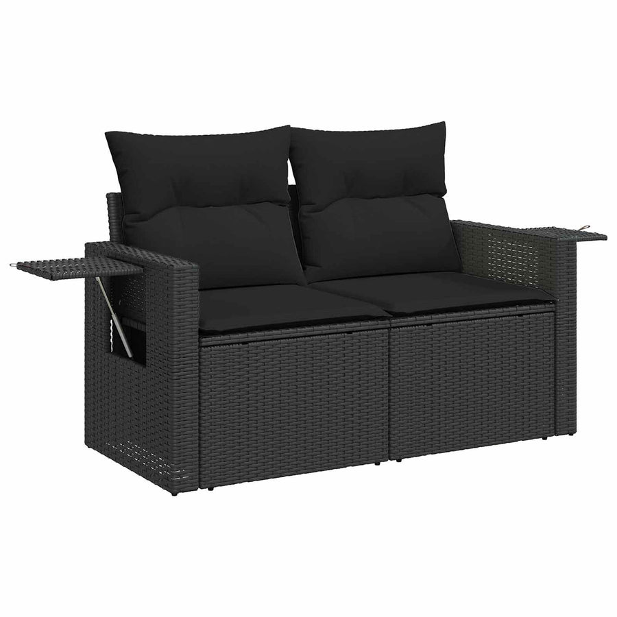 Tuinbankenset met kussen 12 pcs Zwart poly rattan