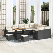 Tuinbankenset poly rattan zwart crème 12-delig