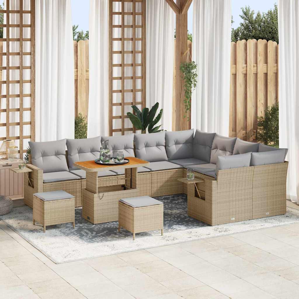 Tuinbankenset 12 pcs Beige en Licht Grijs poly rattan