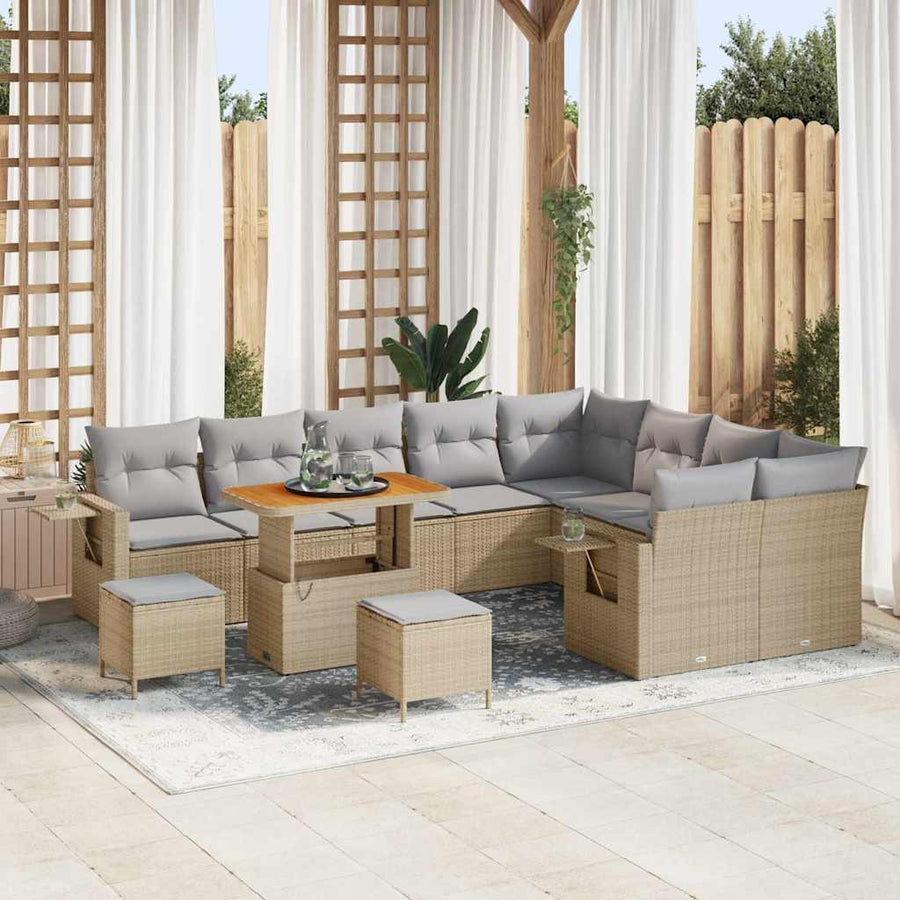 Tuinbankenset 12 pcs Beige en Licht Grijs poly rattan
