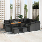 Tuinbankenset poly rattan zwart 13-delig