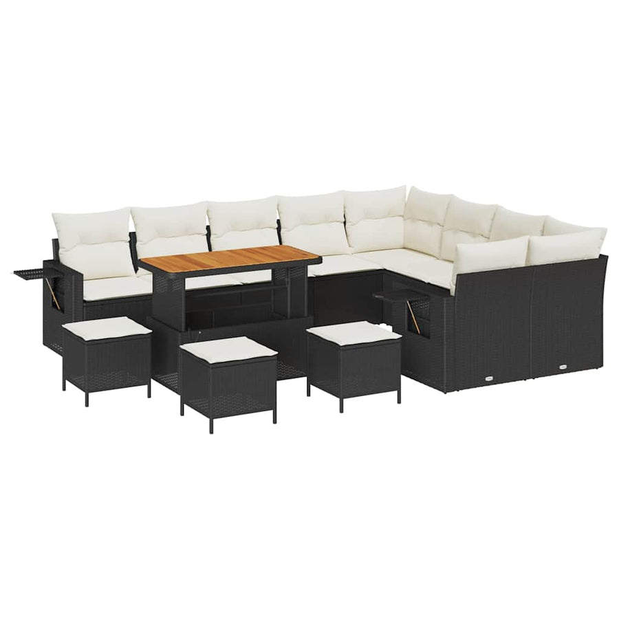 Tuinbankenset met kussen 13 pcs Zwart en Crème poly rattan