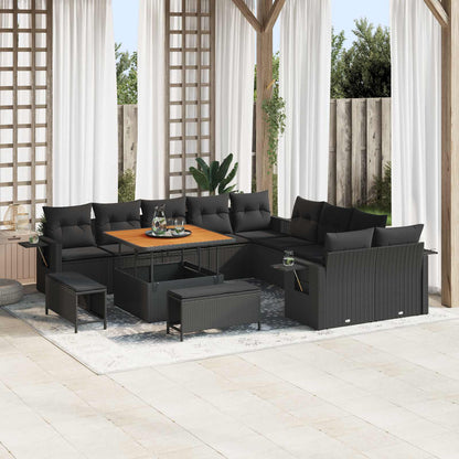 Tuin Sofa Set met kussen met opslag 13 pcs Zwart poly rattan