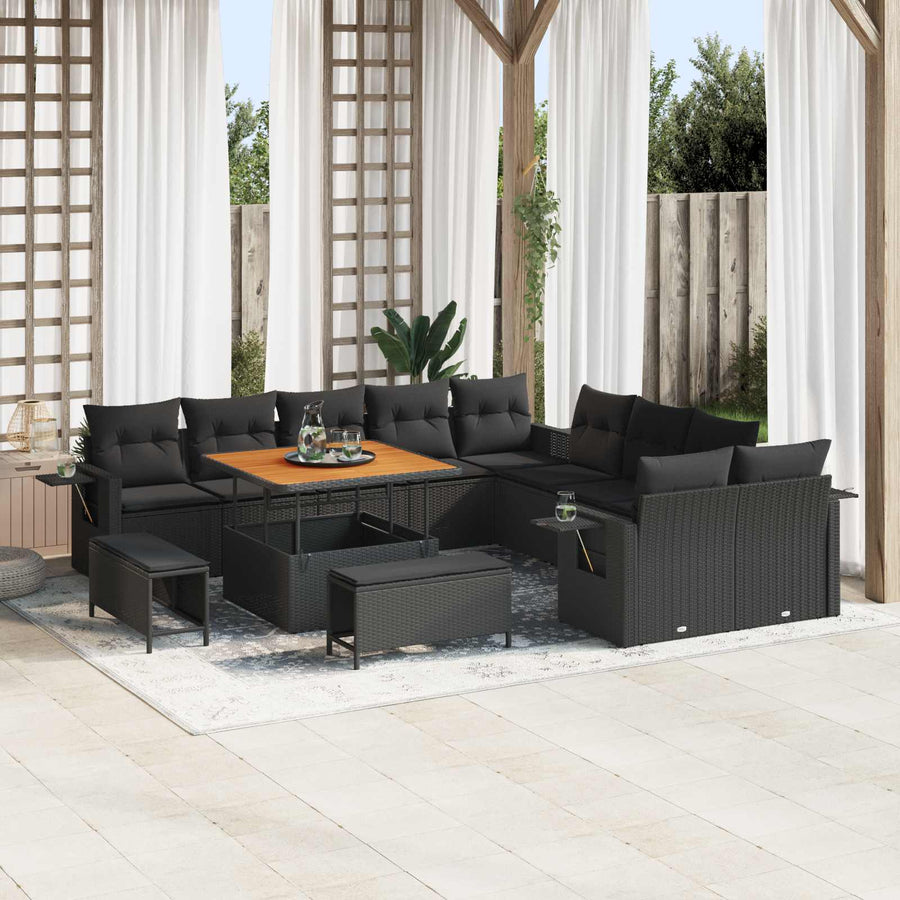Tuin Sofa Set met kussen met opslag 13 pcs Zwart poly rattan