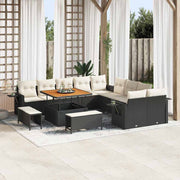 Tuin loungeset poly rattan zwart 10 personen