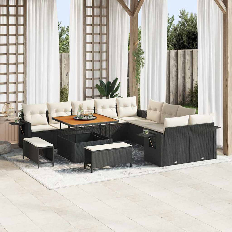 Tuin Sofa Set met kussen met opslag 13 pcs Zwart poly rattan